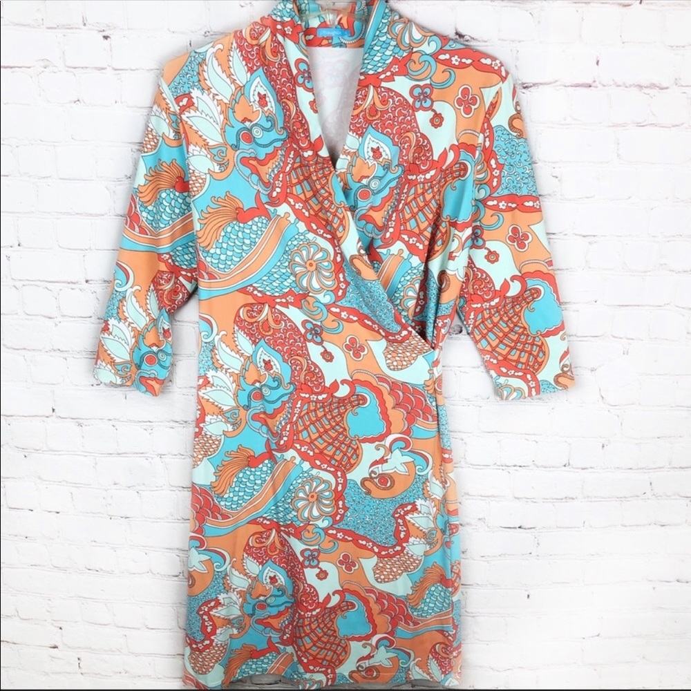 J.McLaughlin Chinoiserie Panama Wrap Dress Orange